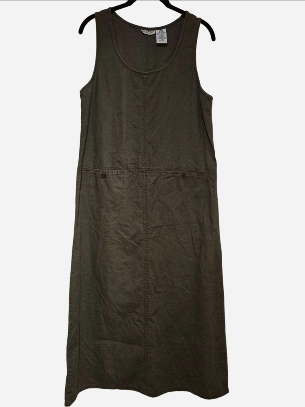 White Stag Olive Green Linen-Cotton Sleeveless Tank Midi Dress